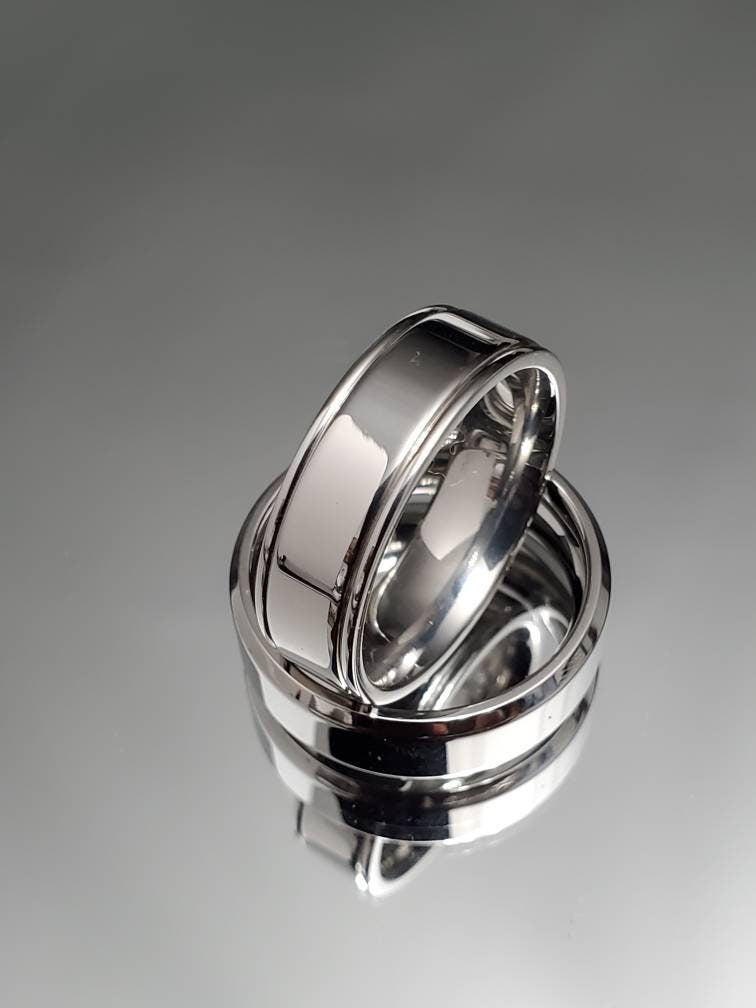 Double Groove Stainless Steel Ring – 7mm Band, High Polish Finish