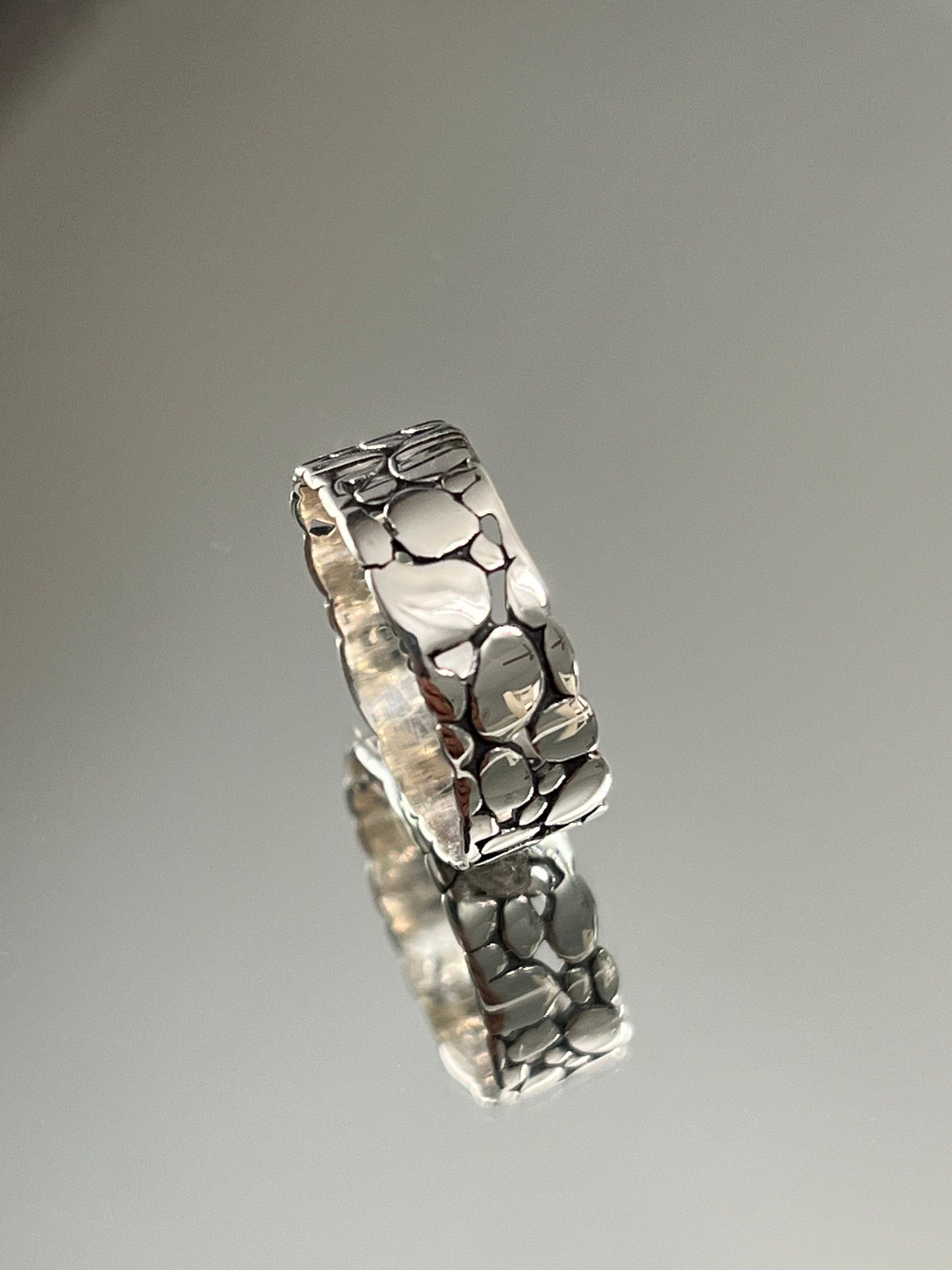 Stonework Band, Sterling Silver Men's Ring, 7mm Wedding Band, Engagement Band for Men 925