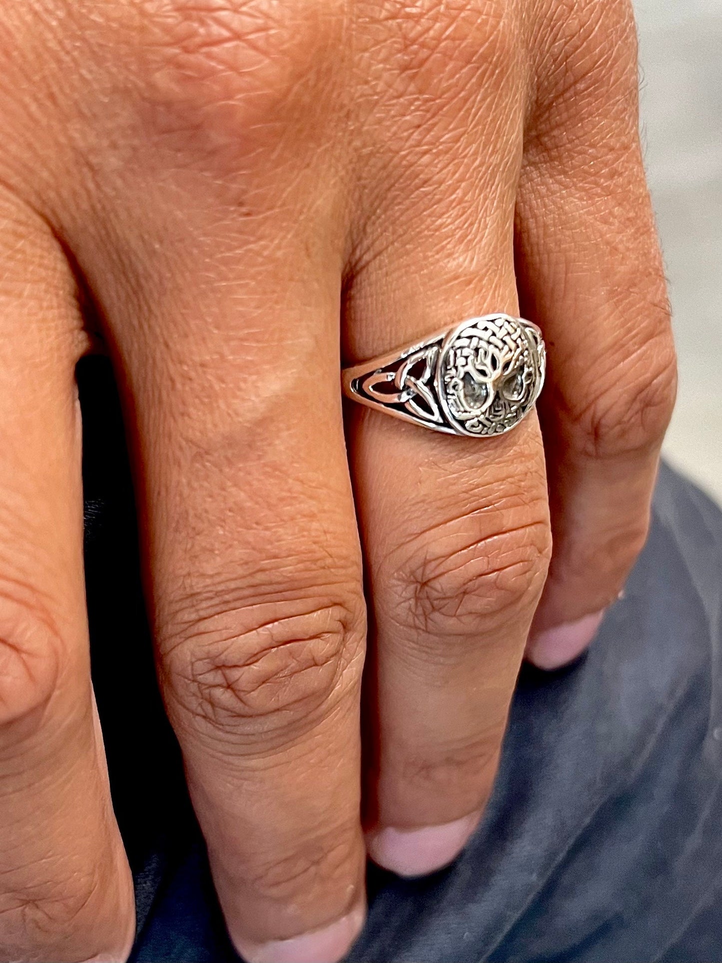 Sterling Silver Tree of Life Men's Ring, 12mm Face, Engagement, trendy