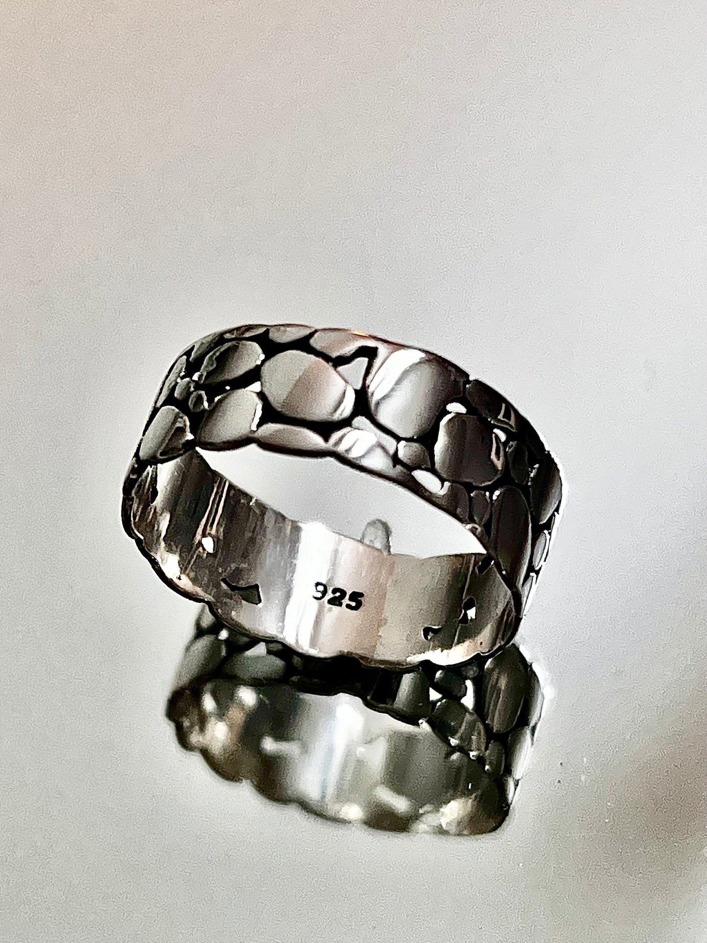 Stonework Band, Sterling Silver Men's Ring, 7mm Wedding Band, Engagement Band for Men 925