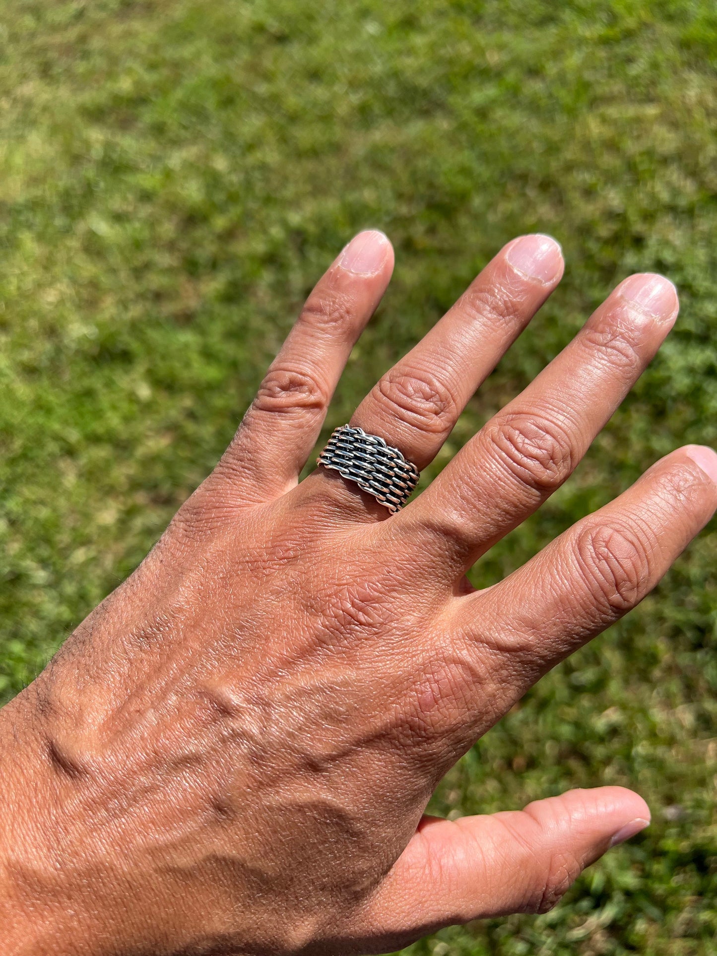 Men's Ring with a wide Weaved Band .925 - perfect for daily use