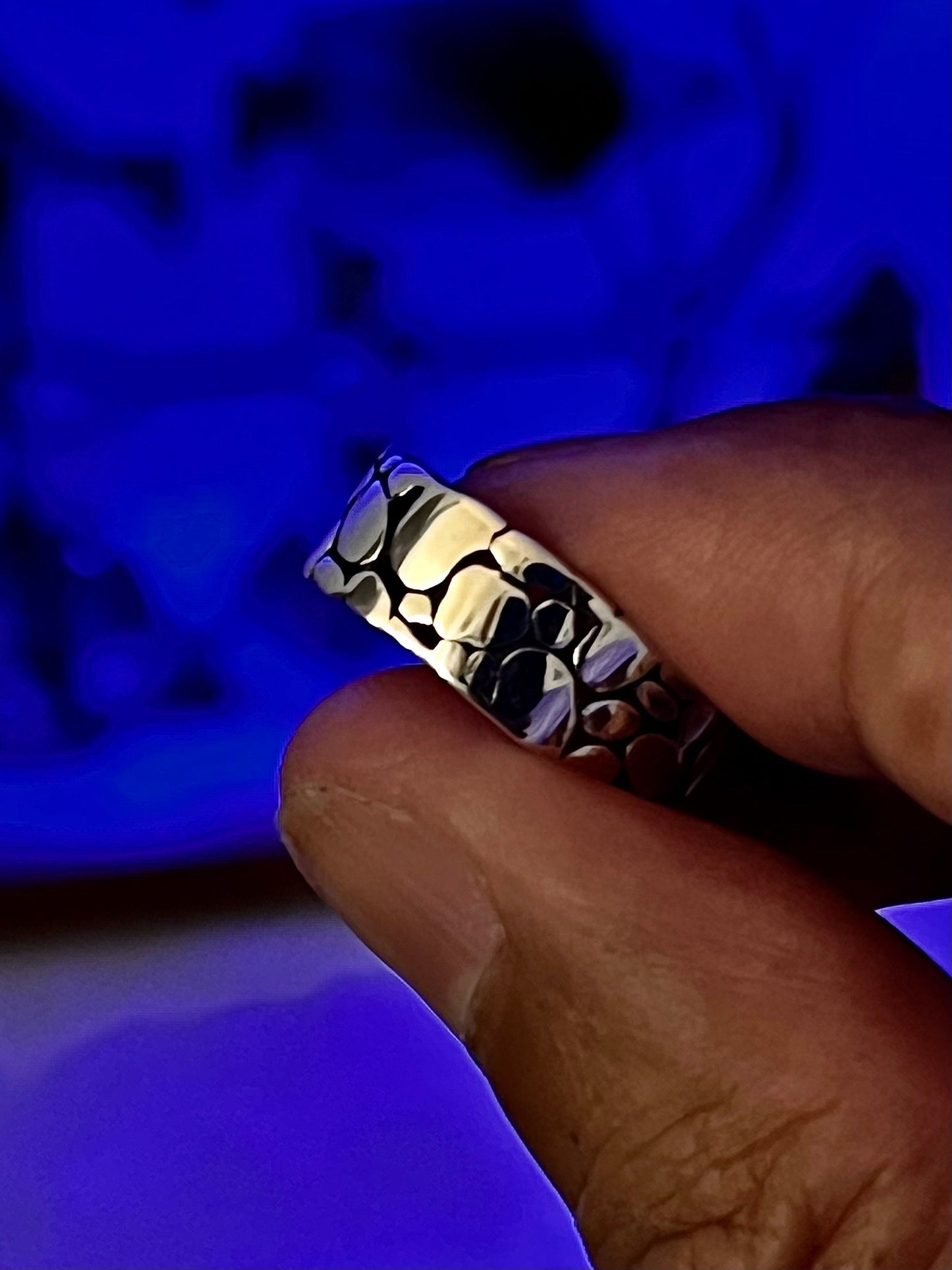 Stonework Band, Sterling Silver Men's Ring, 7mm Wedding Band, Engagement Band for Men 925