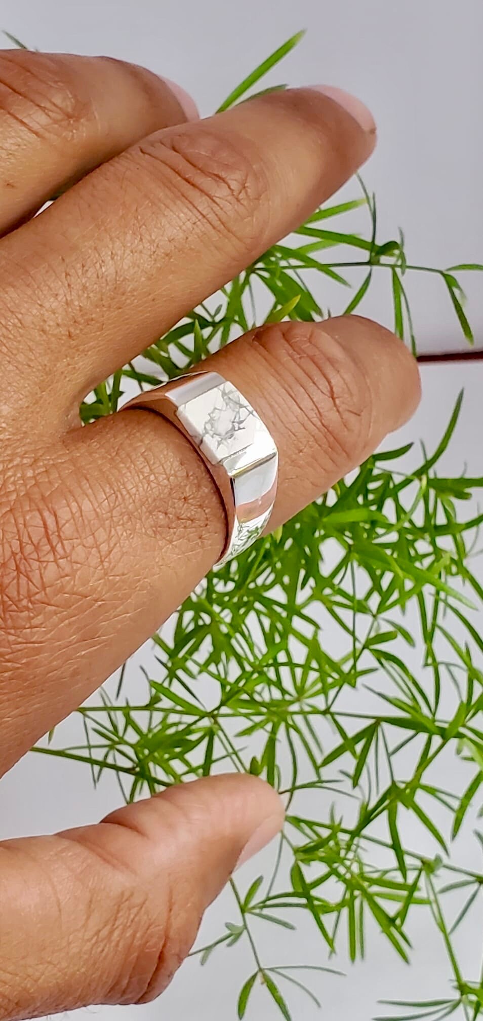 White Turquoise Sterling Silver Ring – Elegant Natural Stone, 9mm Face Height