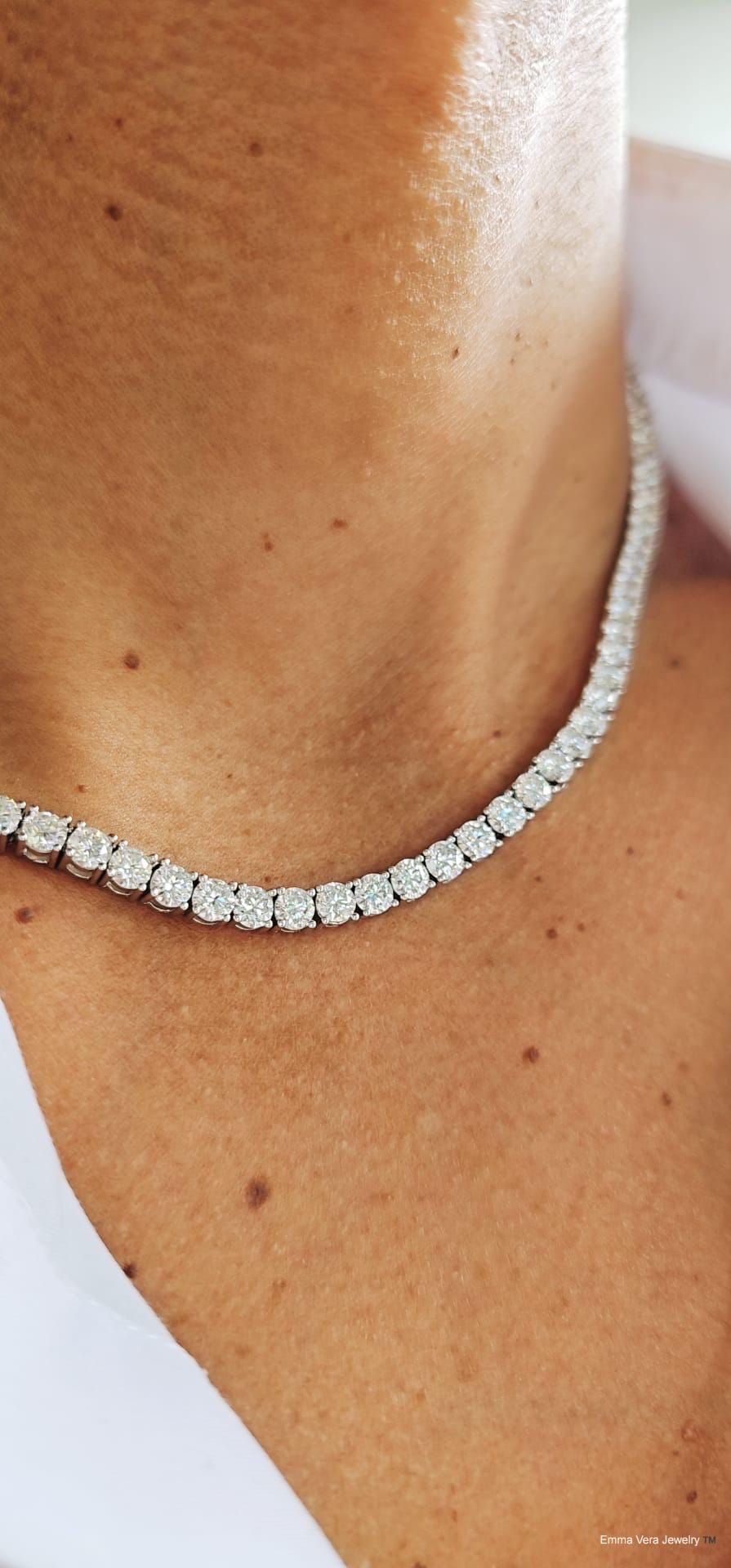 Moissanite White Gold Plated Tennis Necklace on 925