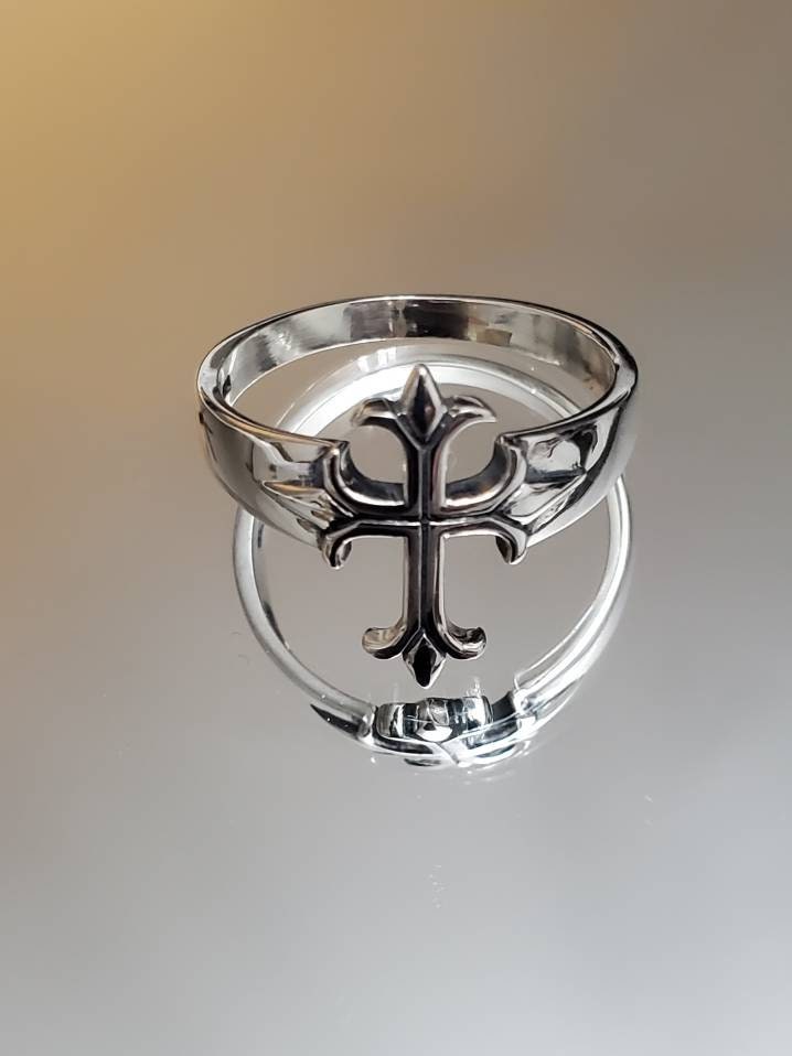 Sterling Silver Cross Ring, Cross Medieval Ring Men's Ring, Gift for Men, Biker's Ring