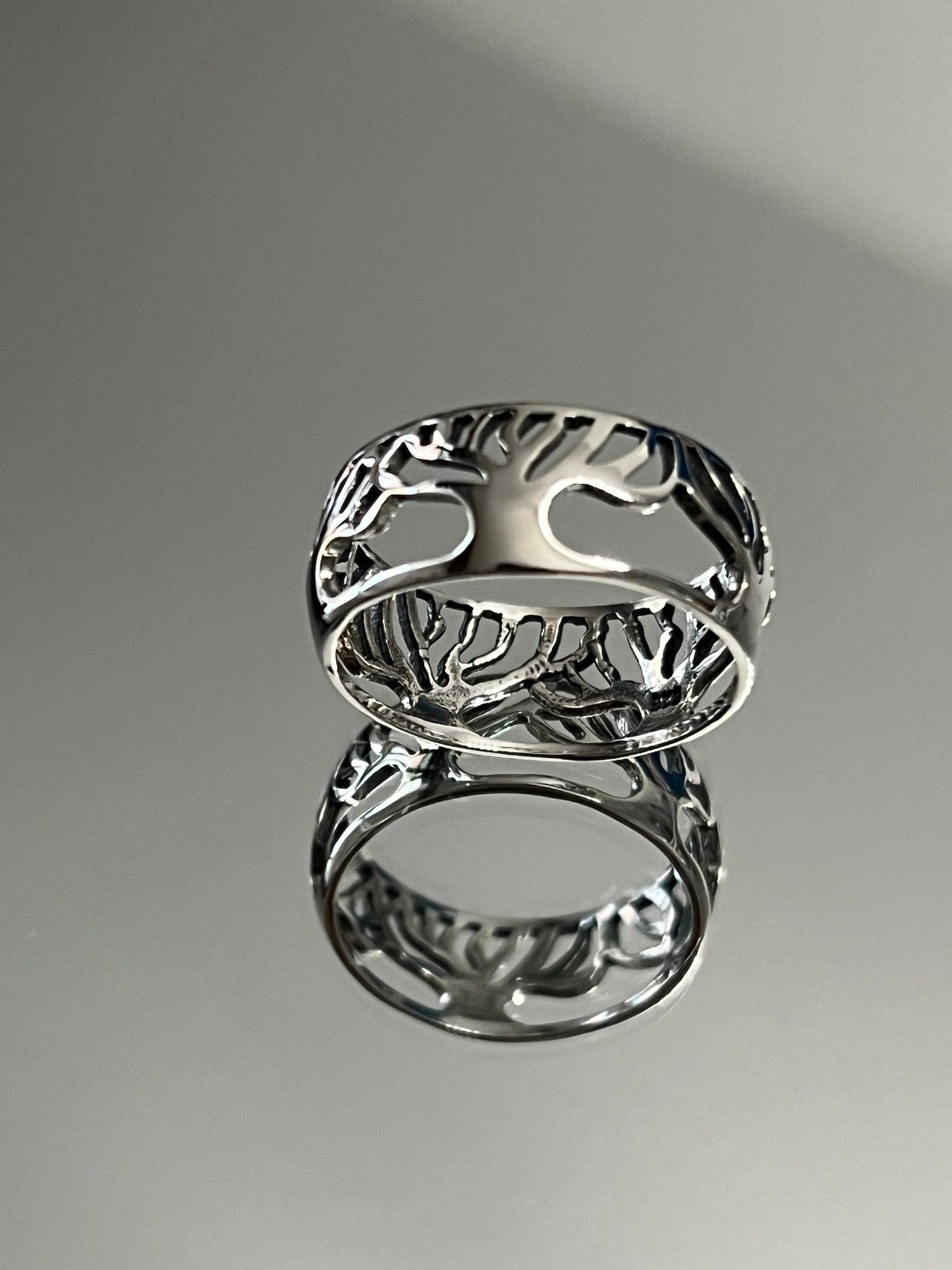 Sterling Silver Tree of Life Men's Ring, 11mm Wedding Band, Engagement, trendy