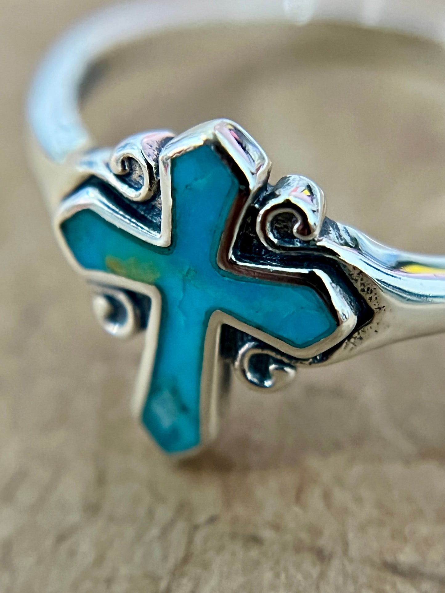 Turquoise Stone Cross Ring