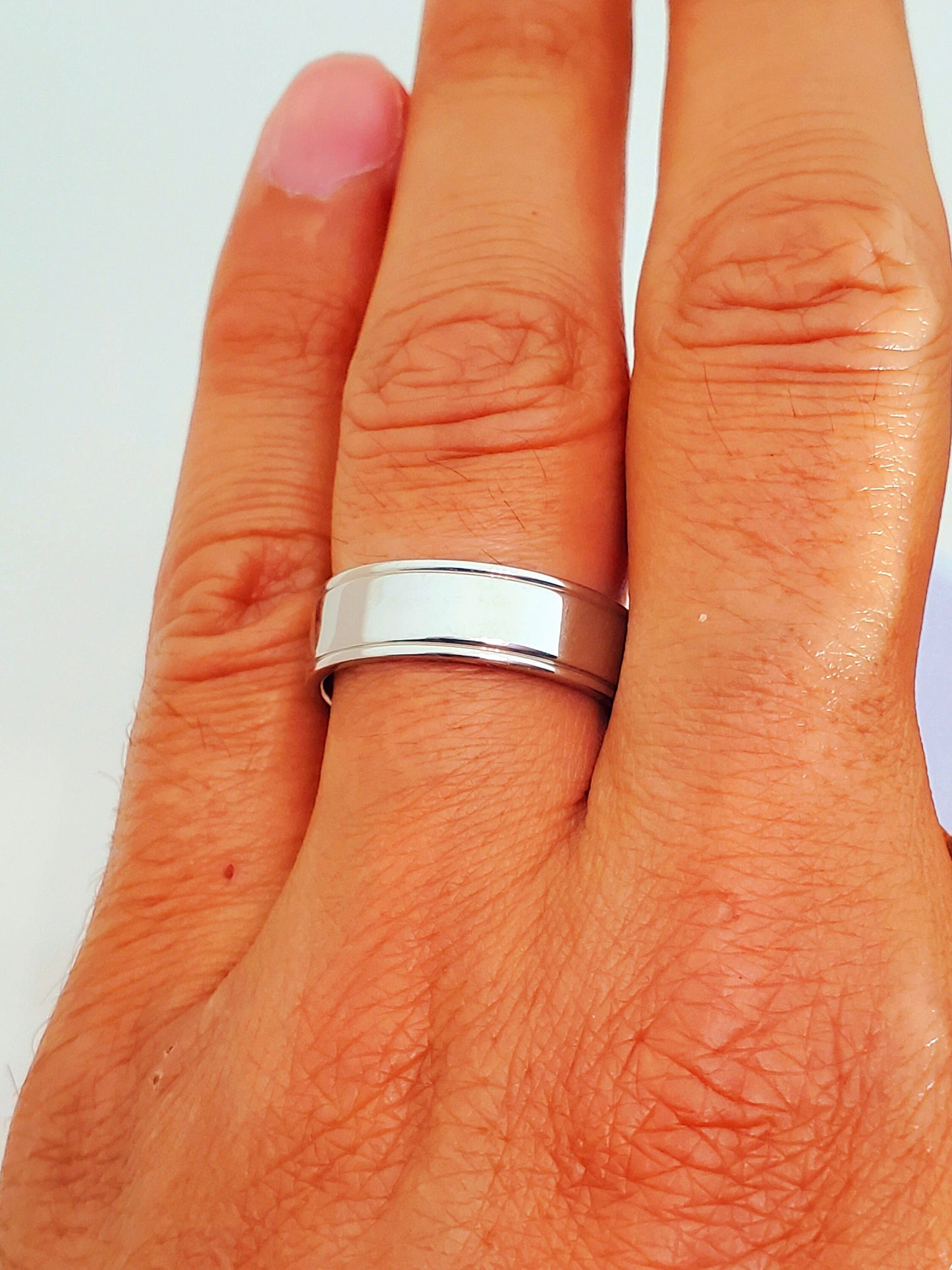 Double Groove Stainless Steel Ring – 7mm Band, High Polish Finish