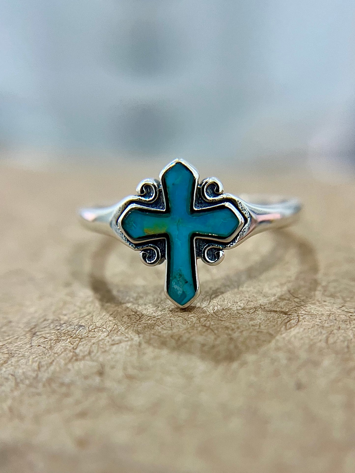 Turquoise Stone Cross Ring