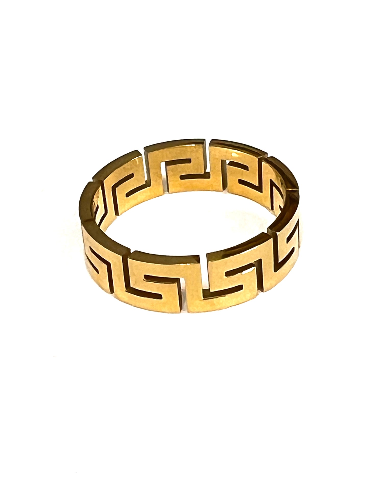 Unisex 6mm Greek Key Ring – PVD Gold or Silver Band, Timeless Durable Wedding & Daily Wear Jewelry
