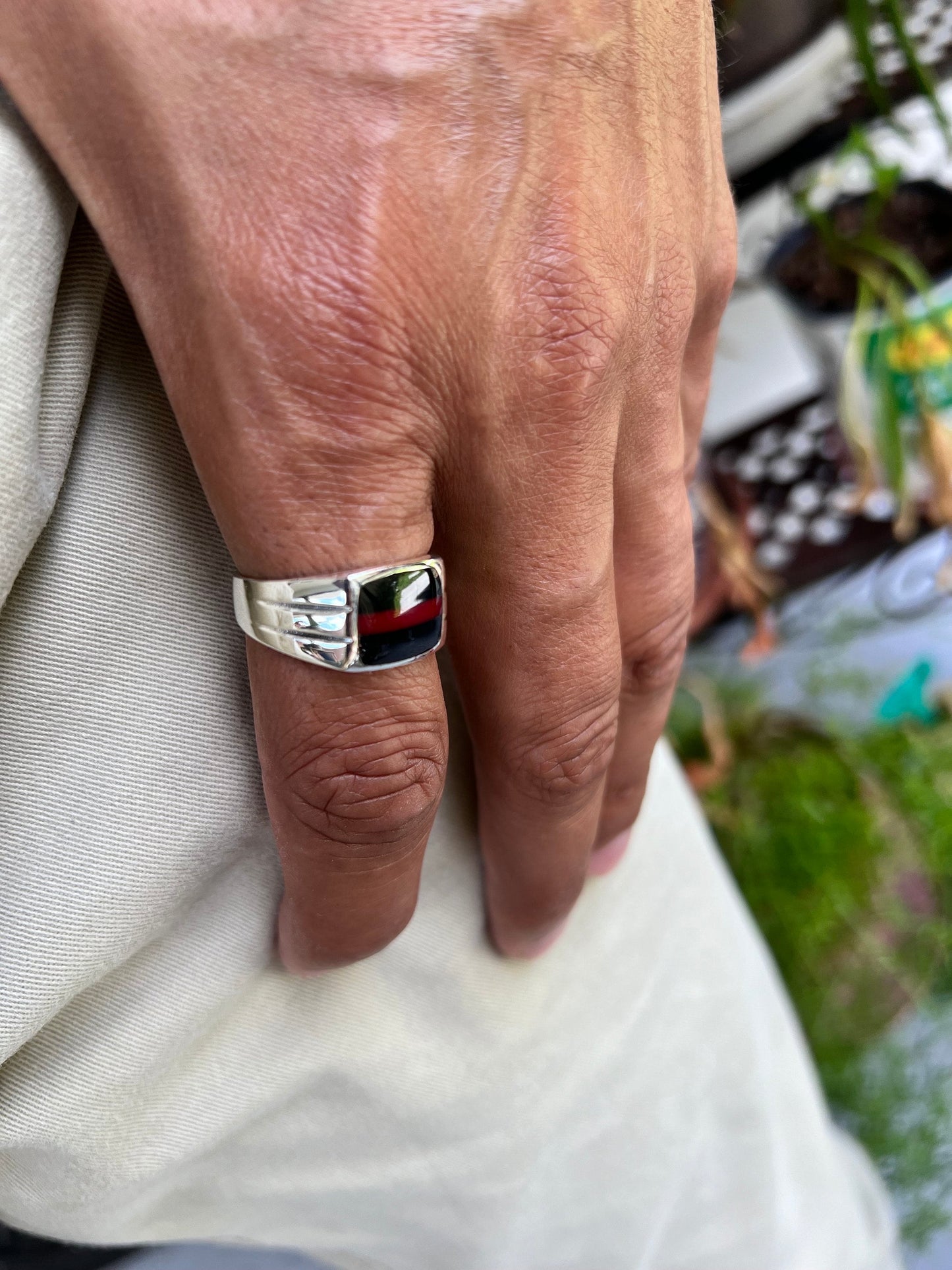 Multi Stone Men's Silver Ring