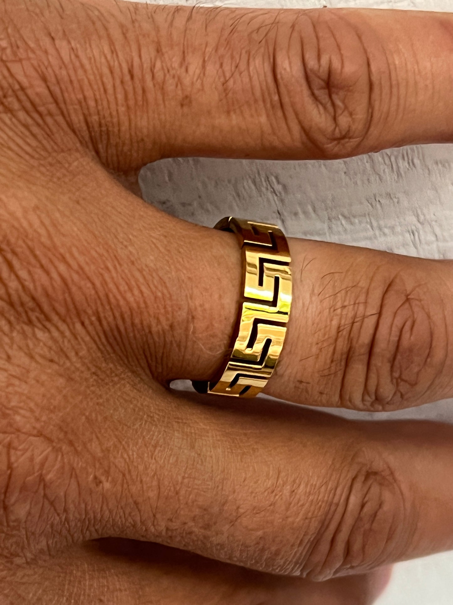 Unisex 6mm Greek Key Ring – PVD Gold or Silver Band, Timeless Durable Wedding & Daily Wear Jewelry