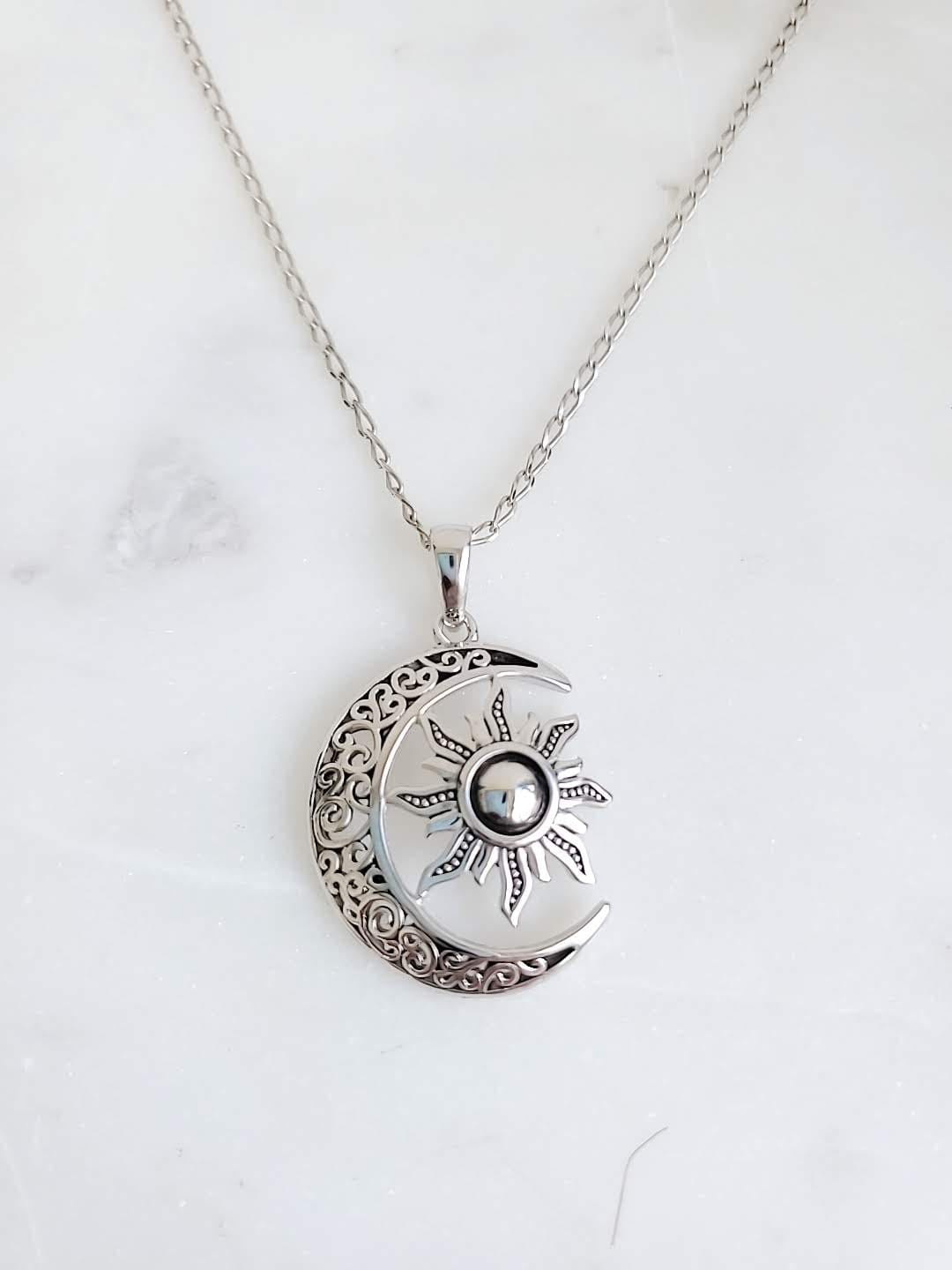 Silver Moon Over The Sun Chain and Pendant