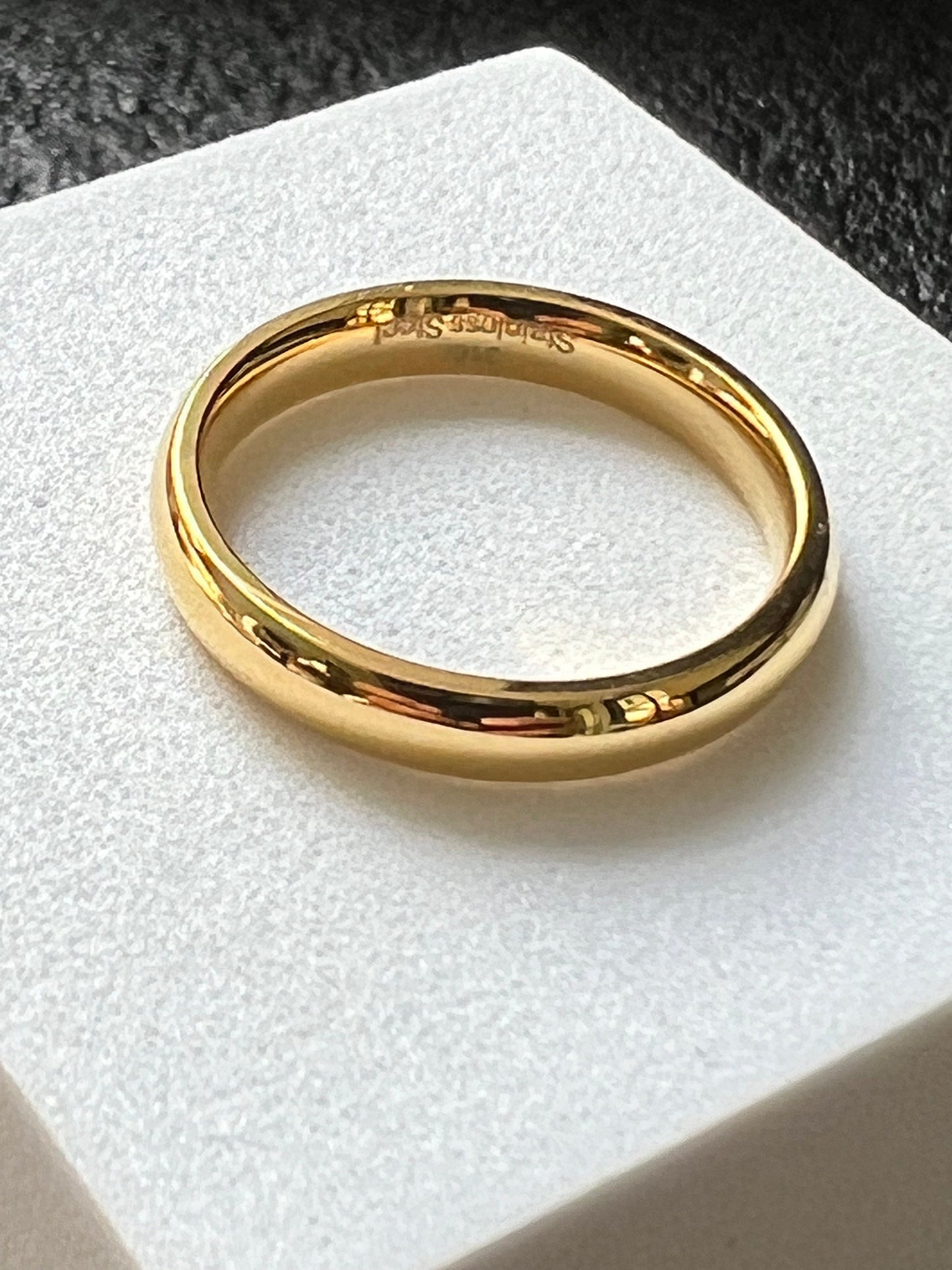 Gold Tone Wedding Band, Designer Inspired Stainless Steel