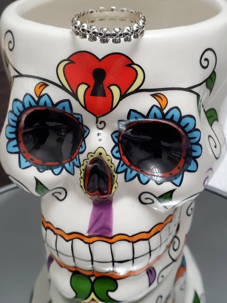 Thin Skull Ring, Sterling Silver Ring, Gothic Men's Women Ring, 925 stamped , Gothic, Skeleton