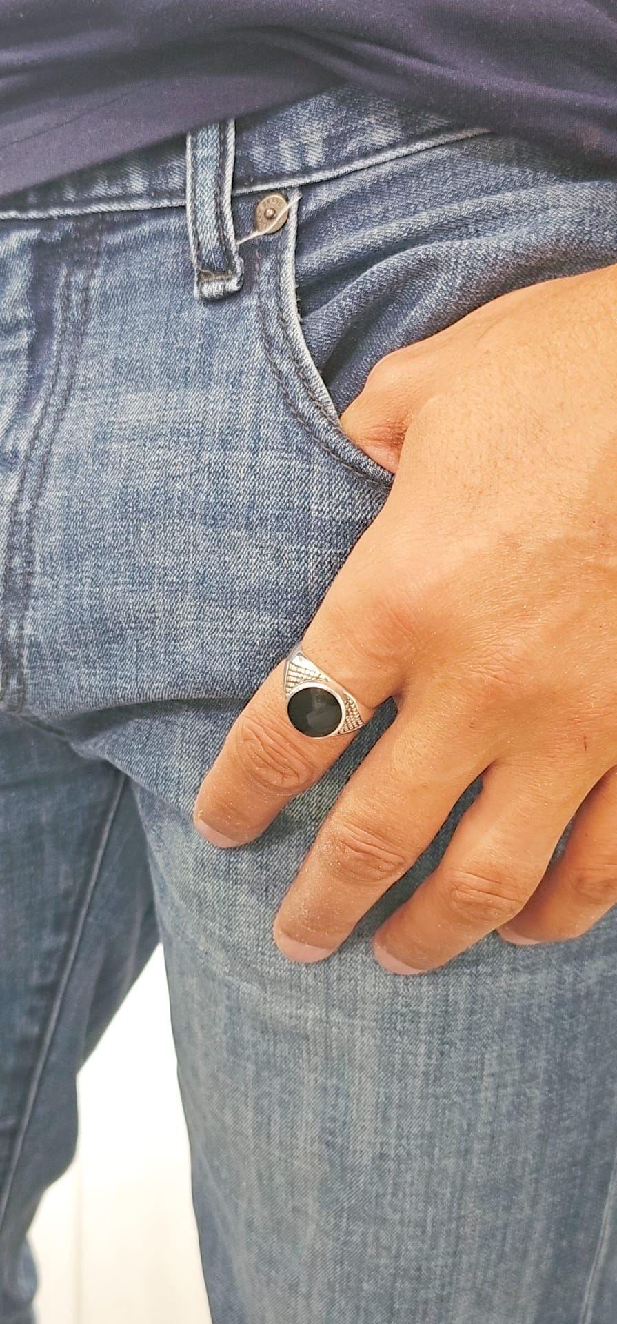 Black Onyx Sterling Silver Men's Signet Ring: Gothic Band