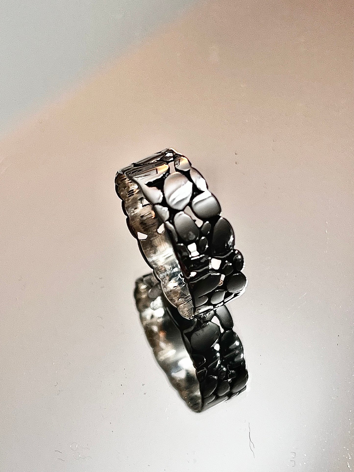 Stonework Band, Sterling Silver Men's Ring, 7mm Wedding Band, Engagement Band for Men 925