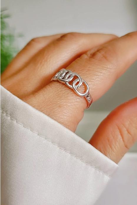 Sterling Silver Chain Link Ring: High Polish Stacking Band
