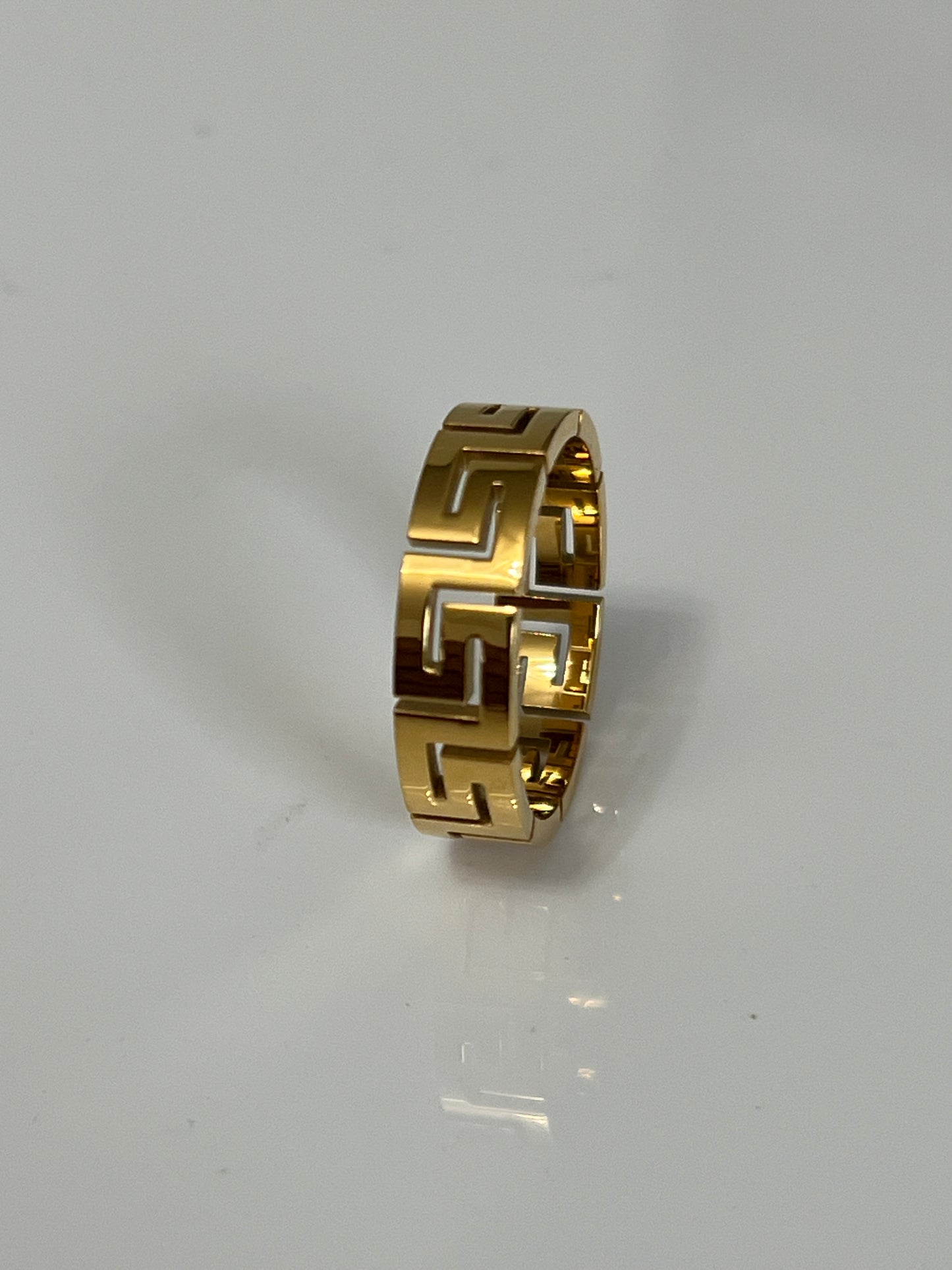 Unisex 6mm Greek Key Ring – PVD Gold or Silver Band, Timeless Durable Wedding & Daily Wear Jewelry