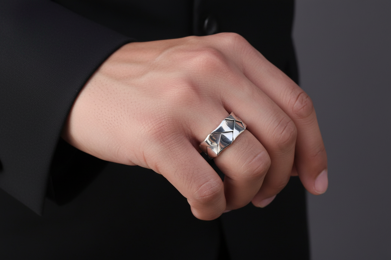The Fold Men's Ring, Sterling Silver Men's Band, 10mm Band for Men, Ring for Men, Men's Silver Jewelry