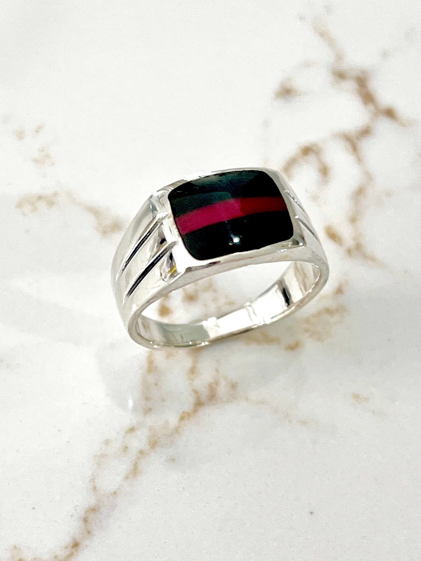 Multi Stone Men's Silver Ring