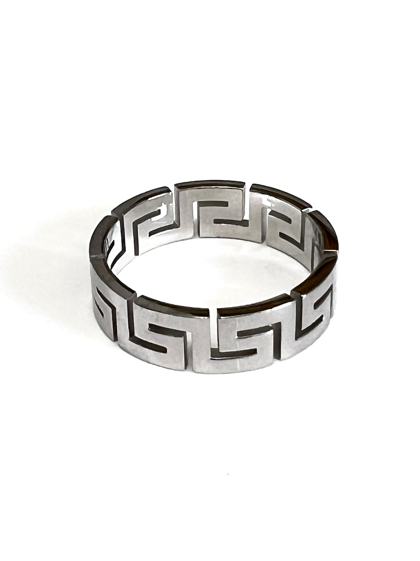 Unisex 6mm Greek Key Ring – PVD Gold or Silver Band, Timeless Durable Wedding & Daily Wear Jewelry