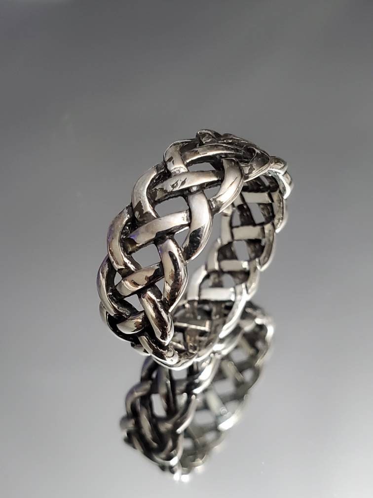 Woven Silver Band, Men's Sterling Silver Ring, Wedding Band, 925 Stamped, Braided Ring