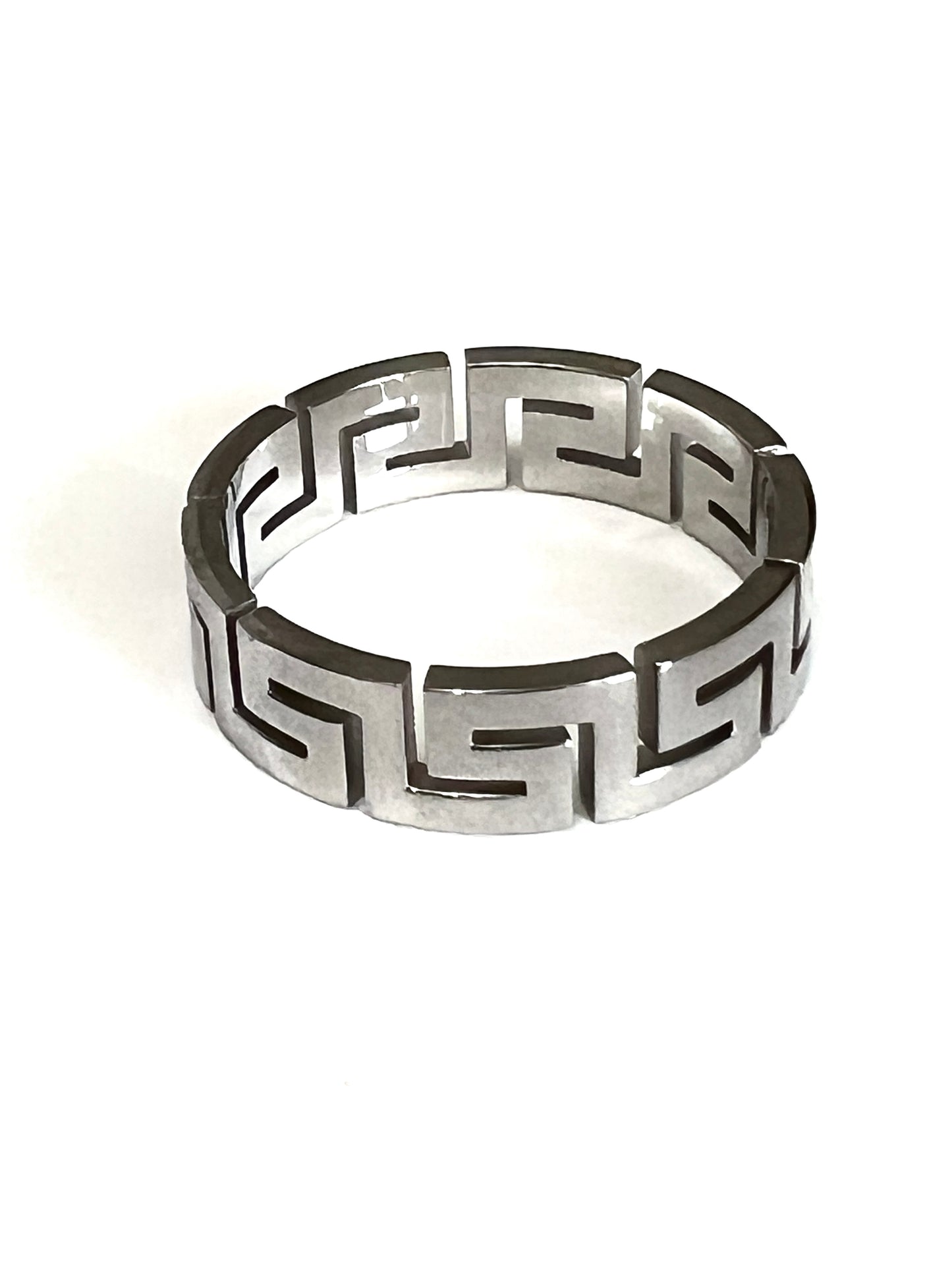 Unisex 6mm Greek Key Ring – PVD Gold or Silver Band, Timeless Durable Wedding & Daily Wear Jewelry