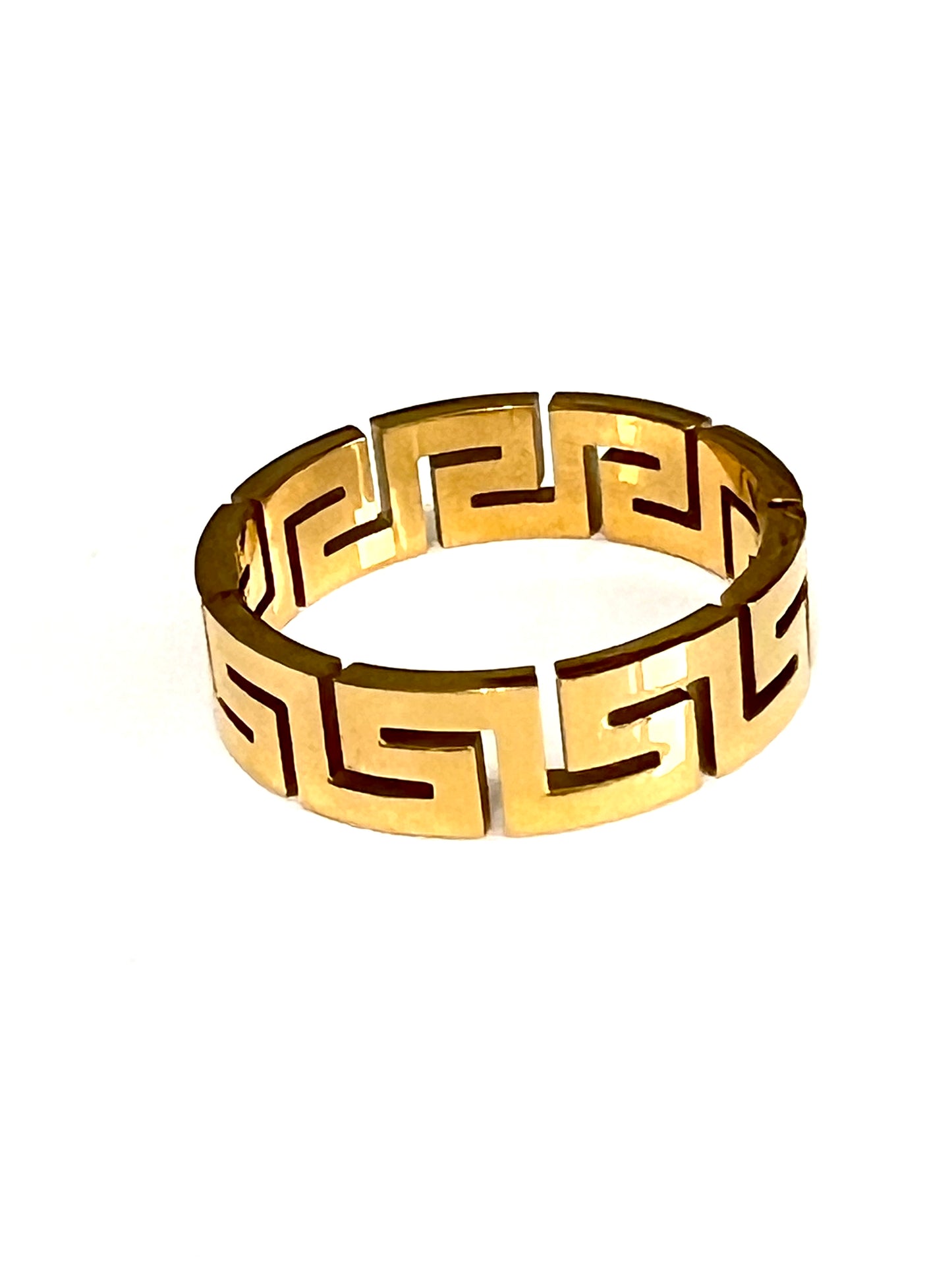 Unisex 6mm Greek Key Ring – PVD Gold or Silver Band, Timeless Durable Wedding & Daily Wear Jewelry
