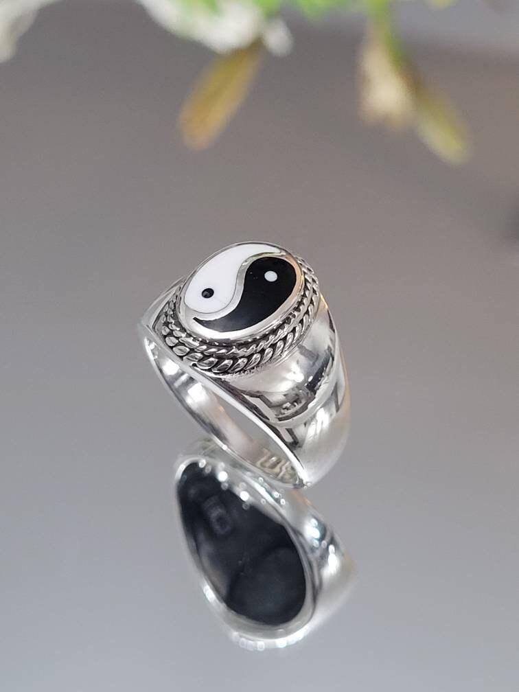 Yin Yang Signet Men Ring, Sterling Silver Ring, 925 Stamped Ring, Signet Men's Band, Genuine Stone for men