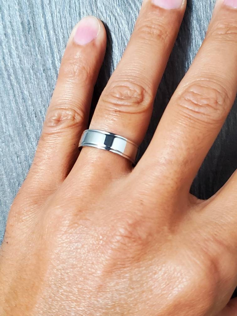 Double Groove Stainless Steel Ring – 7mm Band, High Polish Finish