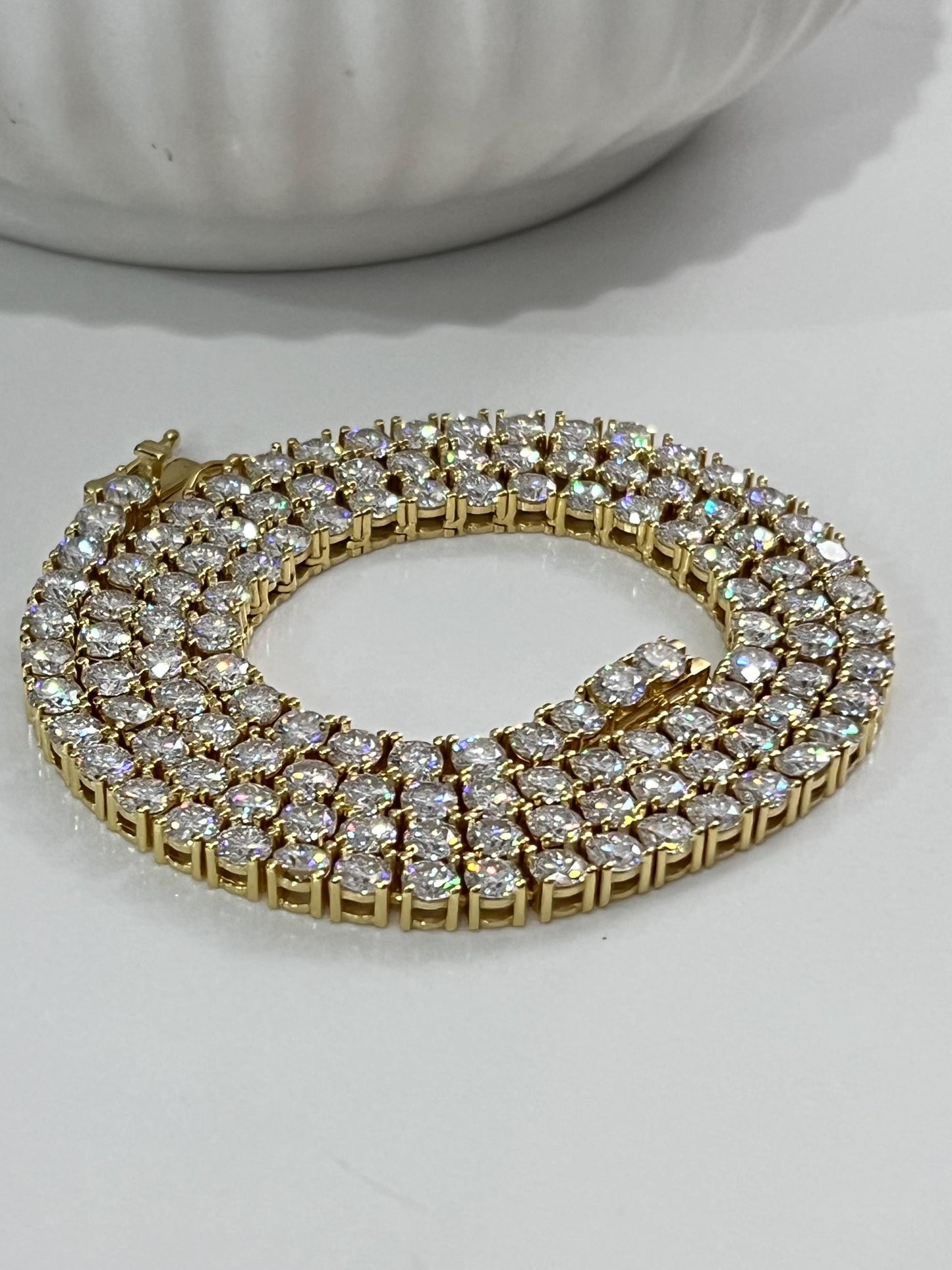 Moissanite Gold Plate Tennis Necklace on 925