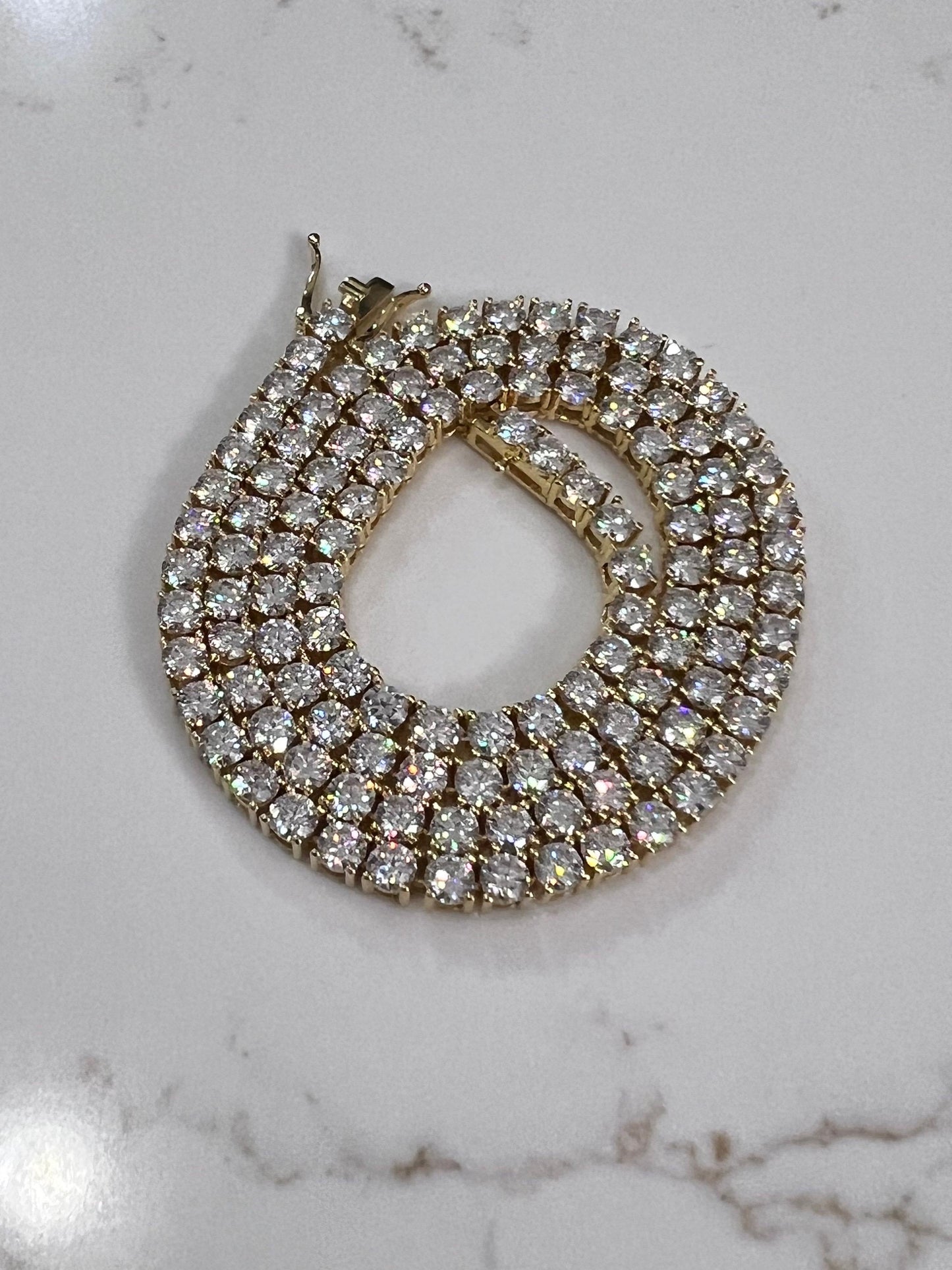 Moissanite Gold Plate Tennis Necklace on 925