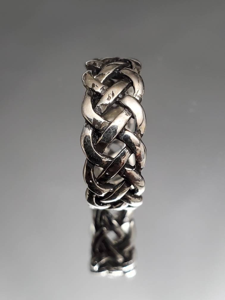 Woven Silver Band, Men's Sterling Silver Ring, Wedding Band, 925 Stamped, Braided Ring