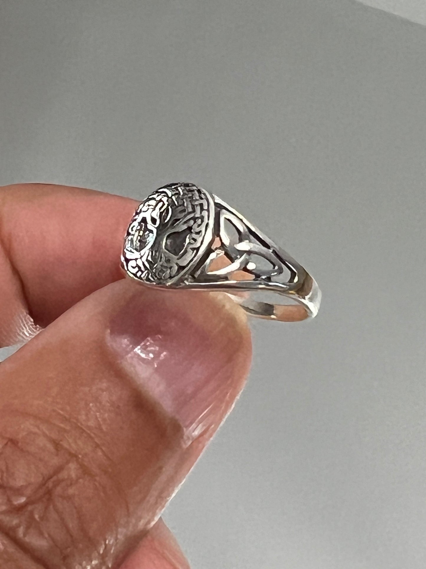 Sterling Silver Tree of Life Men's Ring, 12mm Face, Engagement, trendy
