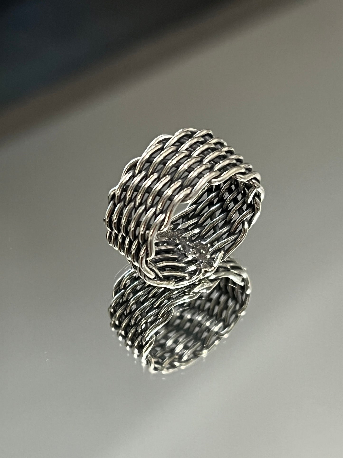Men's Ring with a wide Weaved Band .925 - perfect for daily use