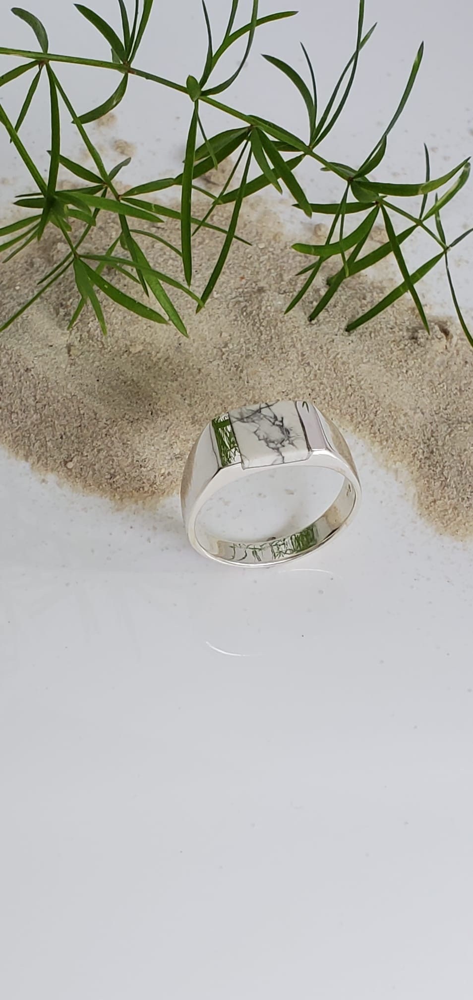 White Turquoise Sterling Silver Ring – Elegant Natural Stone, 9mm Face Height