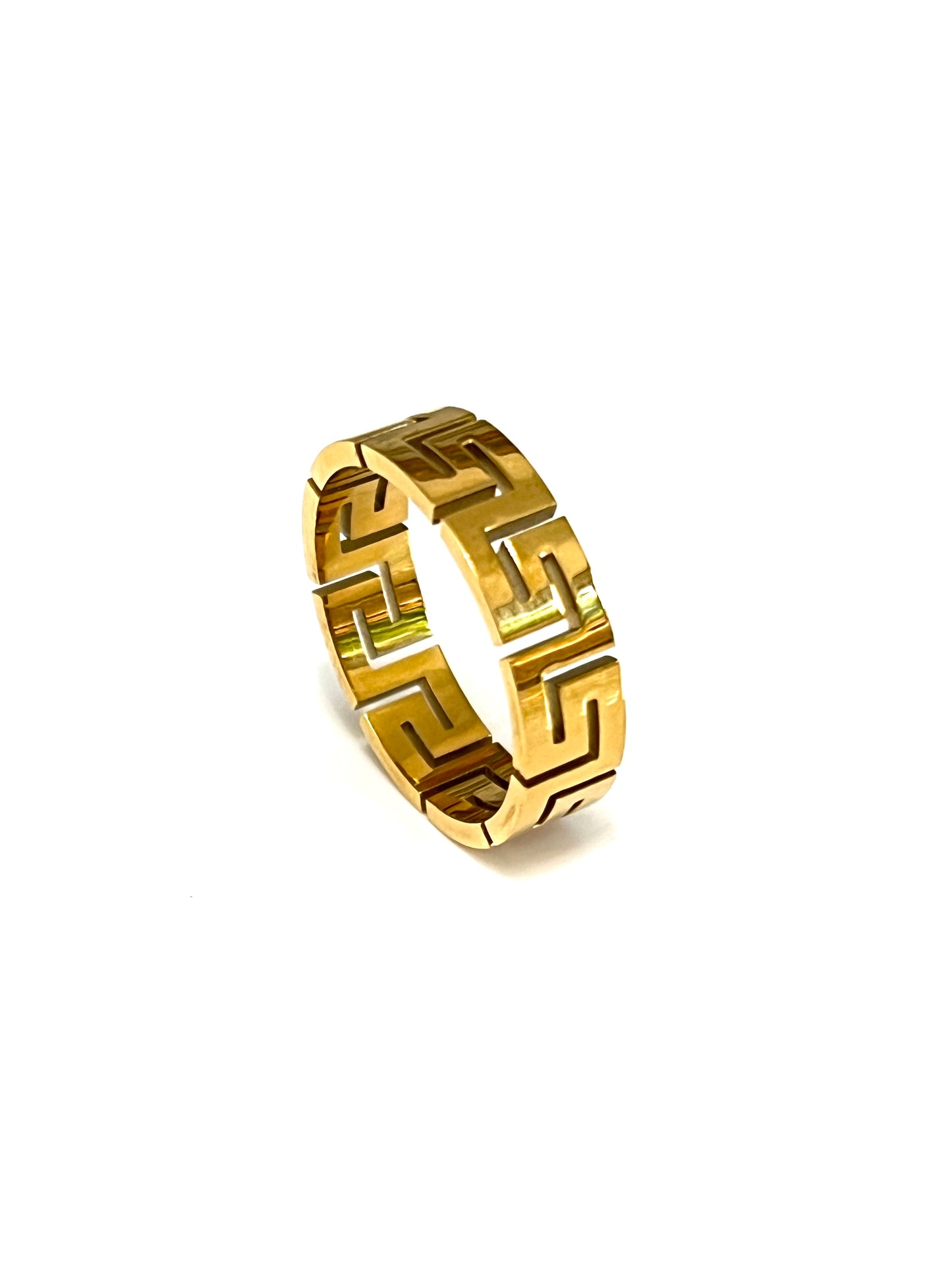 Unisex 6mm Greek Key Ring – PVD Gold or Silver Band, Timeless Durable Wedding & Daily Wear Jewelry