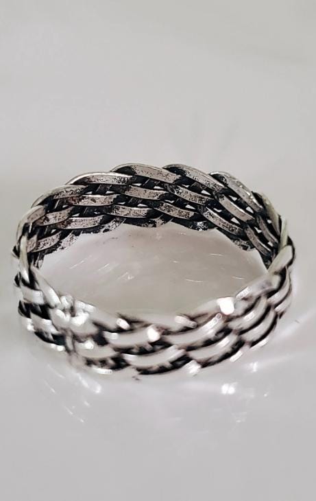 Oxidized Sterling Silver Chain Ring - Woven Band