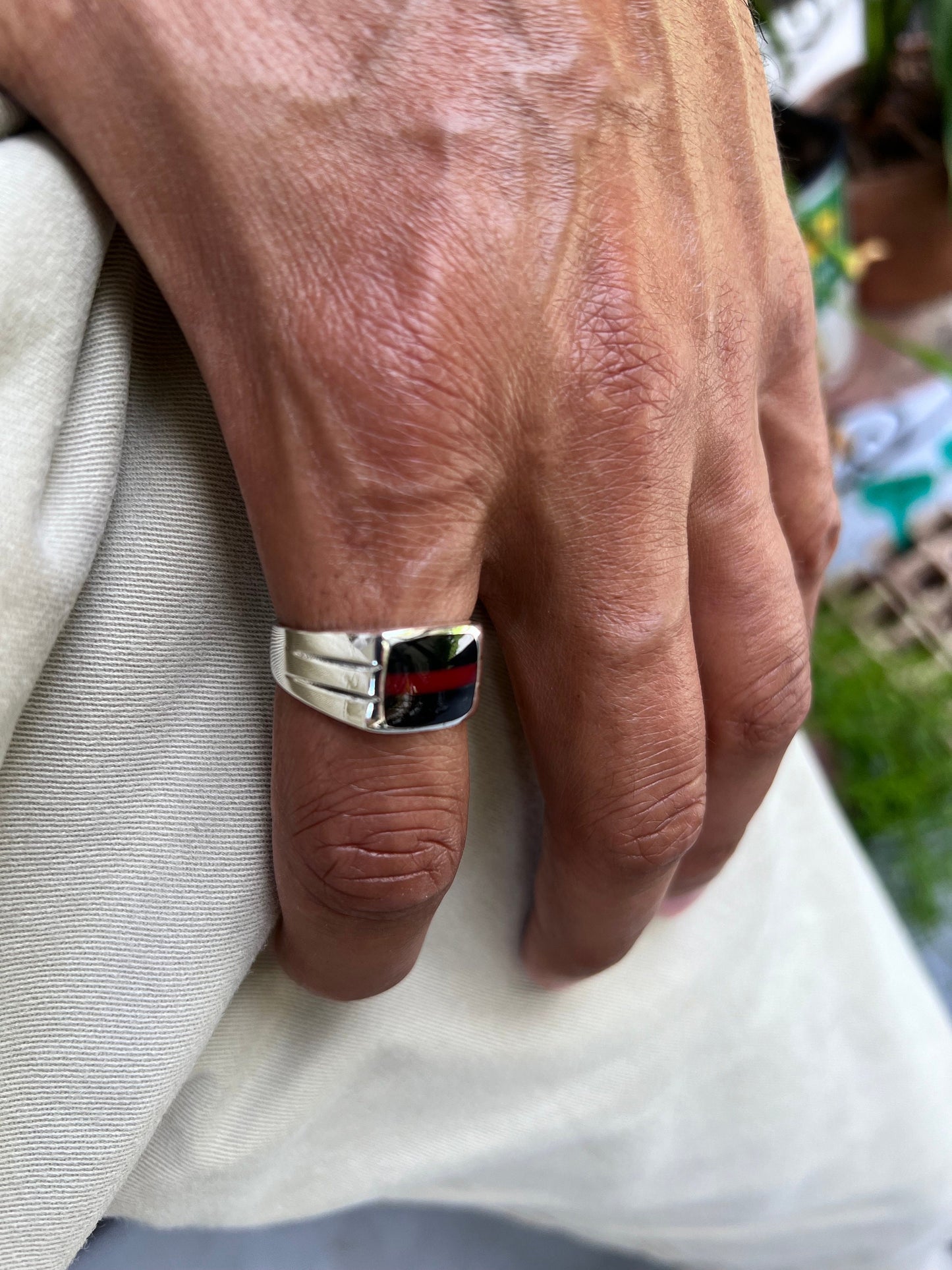 Multi Stone Men's Silver Ring
