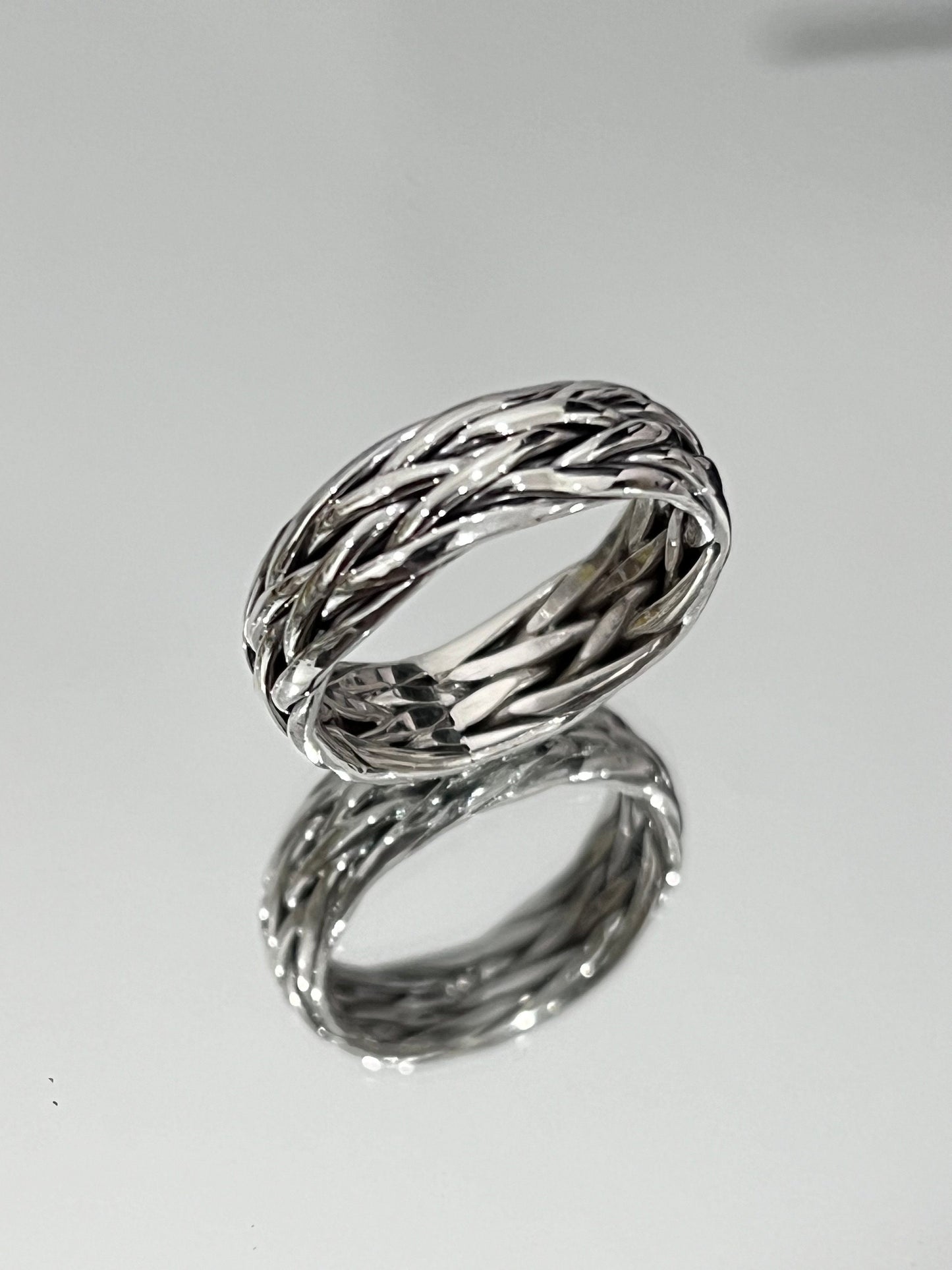 Woven Braid Band, Sterling Silver Men's Ring, 7mm Wedding Band, Engagement Band for Men, 925 Silver