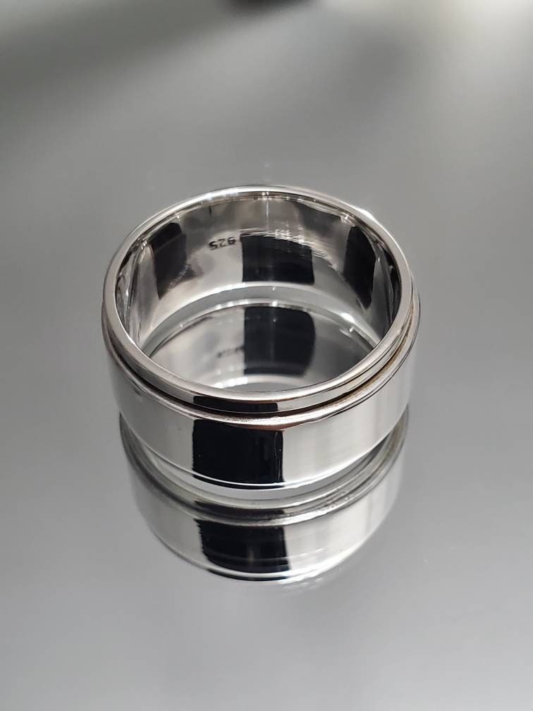 Thick Plain Spinner Band, Sterling Silver 925 Men's Ring, 10mm Wedding Band, Engagement Band for Men