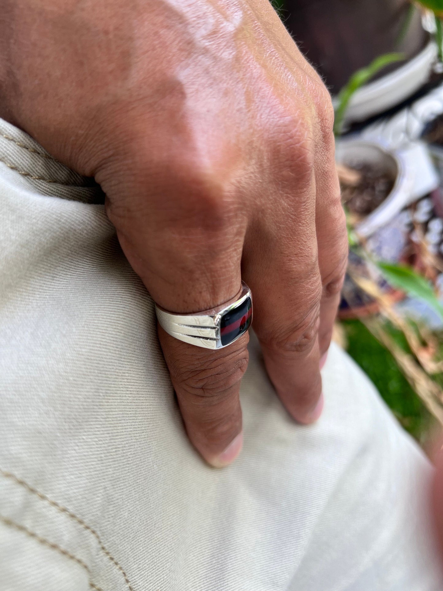 Multi Stone Men's Silver Ring