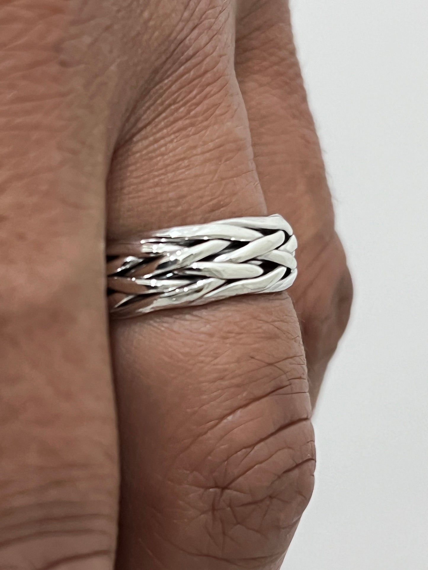 Woven Braid Band, Sterling Silver Men's Ring, 7mm Wedding Band, Engagement Band for Men, 925 Silver