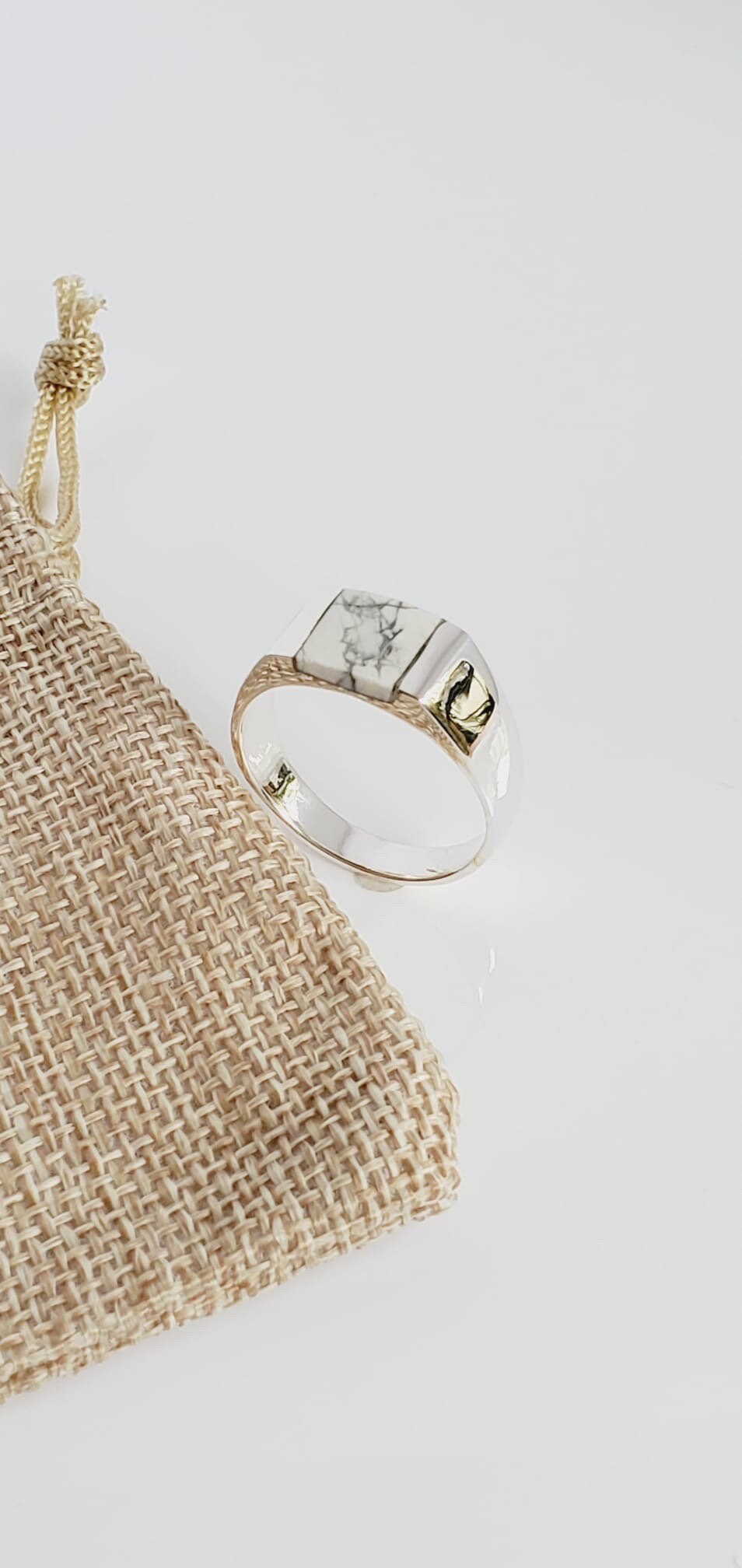 White Turquoise Sterling Silver Ring – Elegant Natural Stone, 9mm Face Height