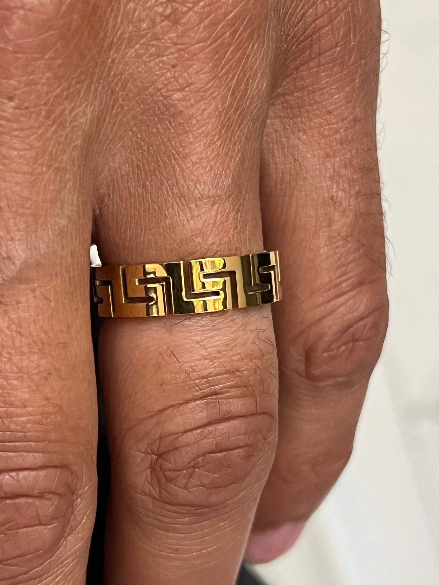 Unisex 6mm Greek Key Ring – PVD Gold or Silver Band, Timeless Durable Wedding & Daily Wear Jewelry