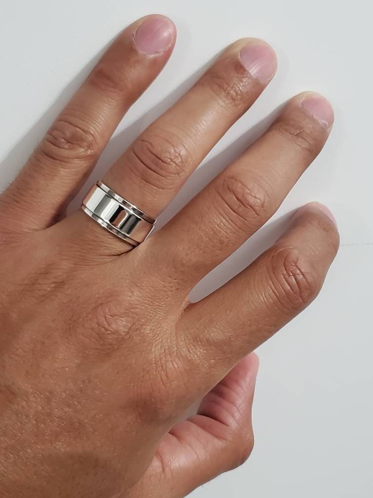 Thick Plain Spinner Band, Sterling Silver 925 Men's Ring, 10mm Wedding Band, Engagement Band for Men