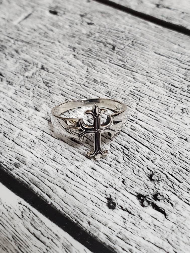Sterling Silver Cross Ring, Cross Medieval Ring Men's Ring, Gift for Men, Biker's Ring