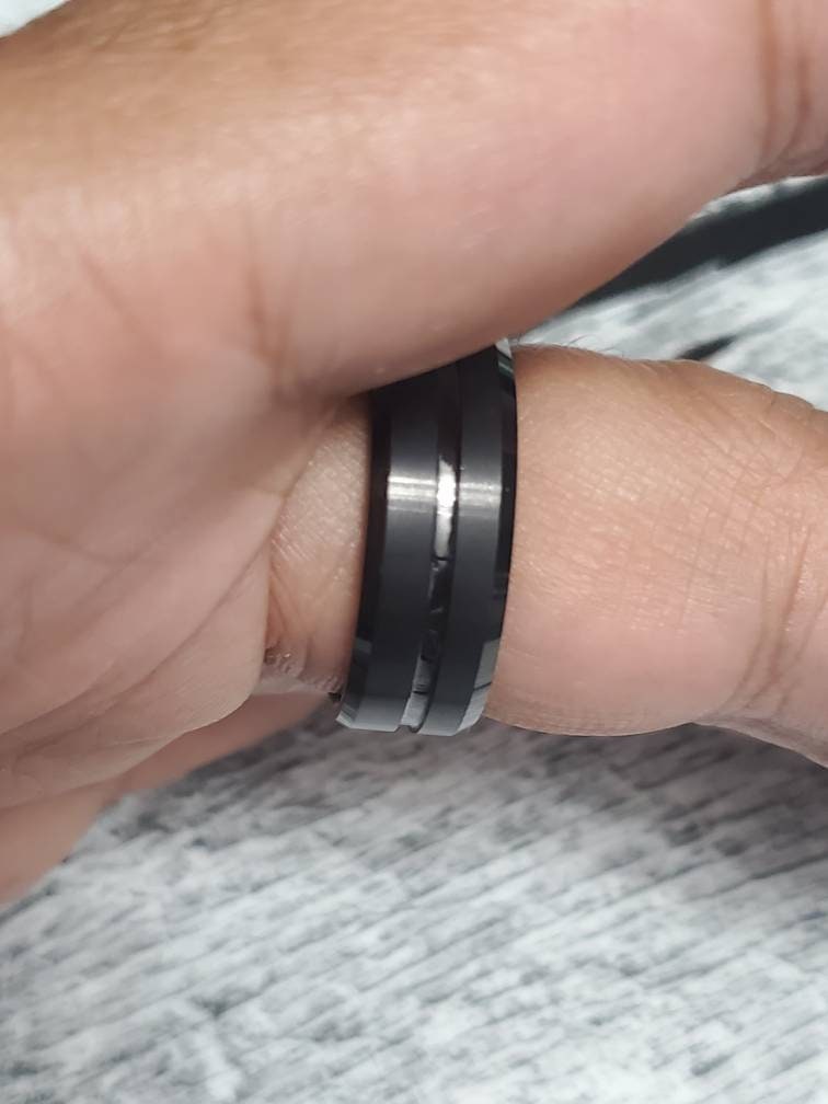 Midnight Tungsten Men's Ring, Single Groove Band, The Perfect Gift for him