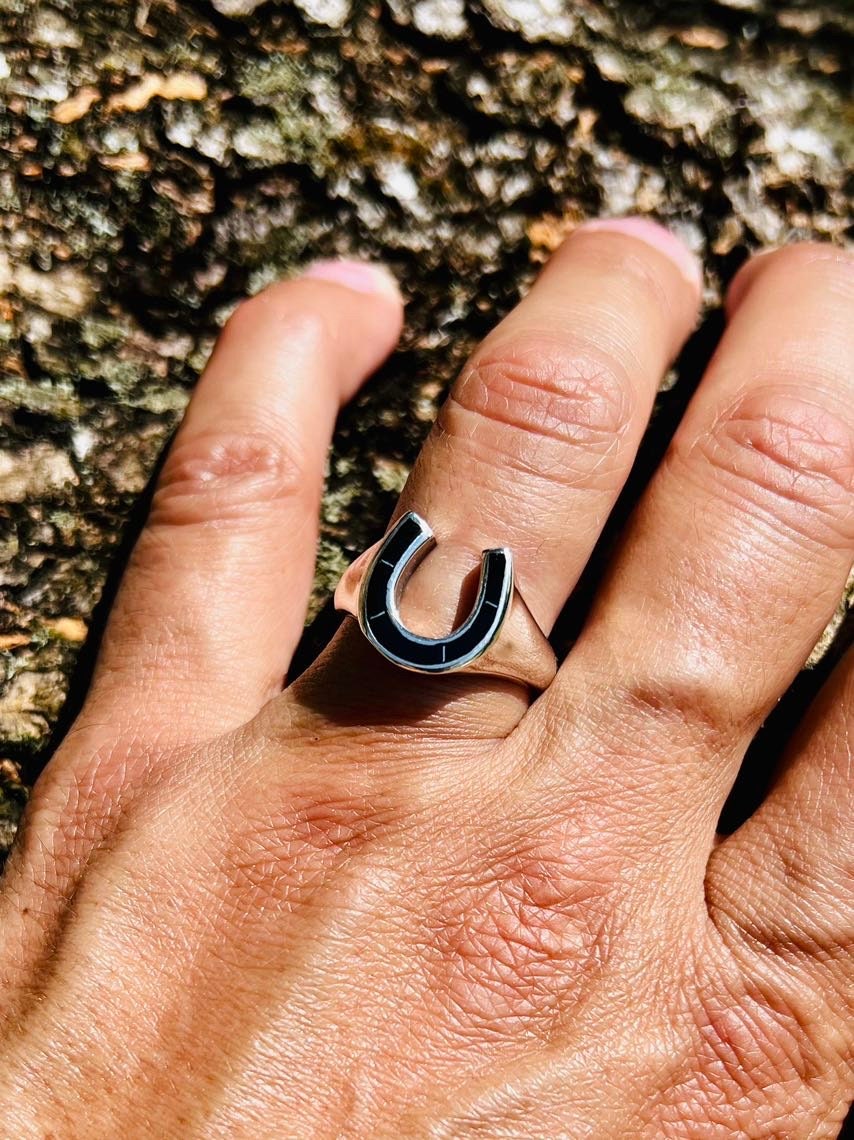 Horse Shoe Ring Black Obsidian
